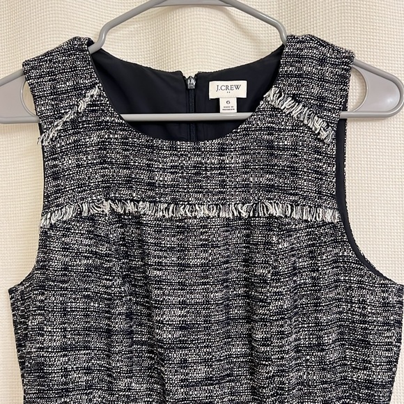 J. Crew Tweed Frayed Hem Navy Dress NWOT - Picture 2 of 8